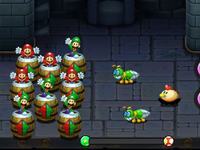 The Yoo Who Cannon Bros. Attack in action, from Mario & Luigi: Bowser's Inside Story + Bowser Jr.'s Journey