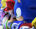 Mario, Wario, Sonic and Dr. Eggman competing in the event in the game's opening.