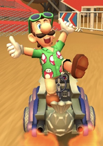 Luigi (Vacation) performing a trick.
