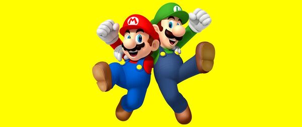 Banner for a set of National Sibling Day E-cards featuring Mario and Luigi