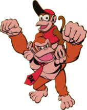 Artwork of Donkey Kong and Diddy Kong, used on the back cover of Donkey Kong Country: Rumble in the Jungle
