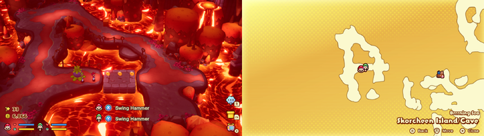 Mario and Luigi near 3 Coins on Skorcheen Island of Mario & Luigi: Brothership.