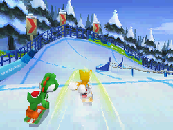 Tails and Yoshi in Snowboard Cross in Mario & Sonic at the Olympic Winter Games