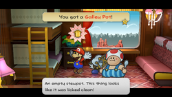 Mario getting the Galley Pot from a drawer on Excess Express of Paper Mario: The Thousand-Year Door for Nintendo Switch.