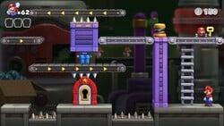Screenshot of Mario Toy Factory level 1-5+ from the Nintendo Switch version of Mario vs. Donkey Kong