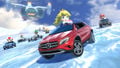 Princess Peach driving a red GLA on Mount Wario