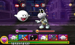 Screenshot of World 3-Ghost House, from Puzzle & Dragons: Super Mario Bros. Edition.