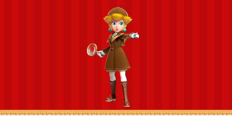 Artwork of Detective Peach from Princess Peach: Showtime! shown with the fourth question in the It’s Peach time! quiz