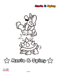 Line art of Mario and a Spiny from a paint-by-number activity