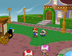 Mario near the Inn Coupon in Poshley Heights of Paper Mario: The Thousand-Year Door.