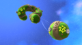 The question mark-shaped planets covered in Undergrunts from Super Mario Galaxy