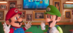 Mario and Luigi at Punch-Out Pizzeria, congratulating each other on their commercial