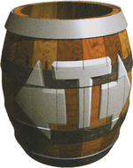 Artwork of a Tracker Barrel from Donkey Kong Country 3: Dixie Kong's Double Trouble!