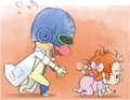 Dr. Crygor chasing an infant Penny