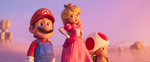 Mario, Peach, and Toad standing side by side