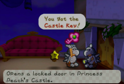 Peach (in incognito) obtains the second Castle Key from an oblivious Koopatrol during the intermission of Chapters 6 and 7 in Paper Mario