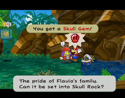 Mario getting the Skull Gem from Flavio in Keelhaul Key of Paper Mario: The Thousand-Year Door.