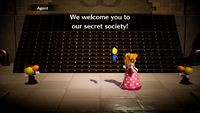 Agents welcoming Princess Peach to their secret society in The Perfect Infiltration in Princess Peach: Showtime!