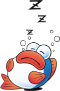 Artwork of a Rip Van Fish from Super Mario World.