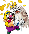 Wario shakes a Coin Bag in Wario Land: Shake It!