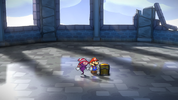 Fifth treasure chest in the Hooktail Castle in the remake of Paper Mario: The Thousand-Year Door for the Nintendo Switch.