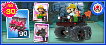 The Team Toad Builder Luigi Pack from the Toad vs. Toadette Tour in Mario Kart Tour