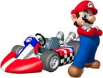 Mario Kart Wii promotional artwork: Mario next to his normal kart