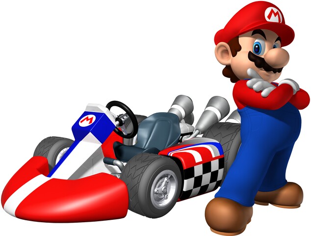 Mario Kart Wii promotional artwork: Mario next to his normal kart