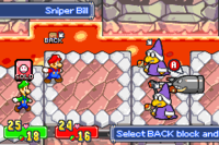 A Sniper Bill and Magikoopa battle in Mario & Luigi: Superstar Saga