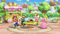 Mario, Luigi, Toad, and Princess Peach eating doughnuts during the ending