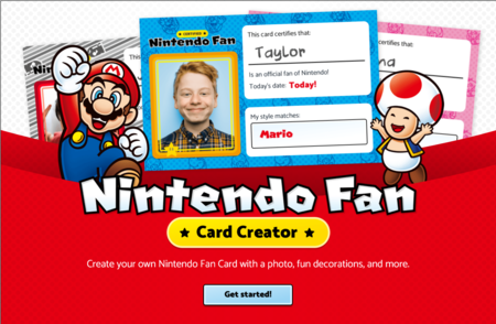 The title screen of Nintendo Fan Card Creator