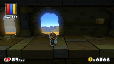 First two ? Blocks in The Golden Coliseum of Paper Mario: Color Splash.