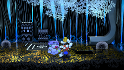 Mario getting a Coin from a bush in The Great Tree of Paper Mario: The Thousand-Year Door for Nintendo Switch.