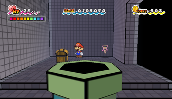 First treasure chest in The Tile Pool of Super Paper Mario.