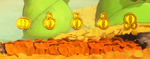 Various glyph-shaped coins, from Yoshi and the Mysterious Book
