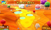 Yoshi Lake eighth hole in the game Mario Golf: World Tour.