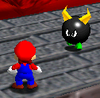 Mario encounters a Bully in Super Mario 64