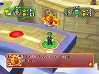 Luigi waging a duel against Yoshi in Mario Party 6.