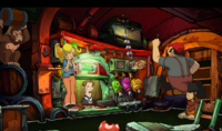 A scene paying homage to Donkey Kong in Goodbye Deponia