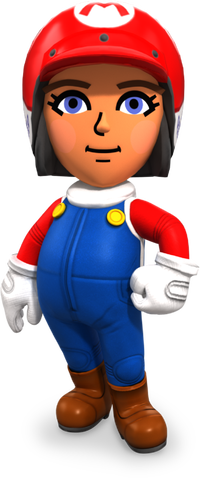 Mario Kart Tour artwork of a Mii wearing the Mario Mii Racing Suit