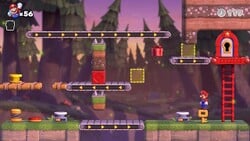 Screenshot of Mystic Forest level 7-3 from the Nintendo Switch version of Mario vs. Donkey Kong