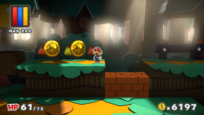 Mario near 2 Coins in Mondo Woods of Paper Mario: Color Splash.