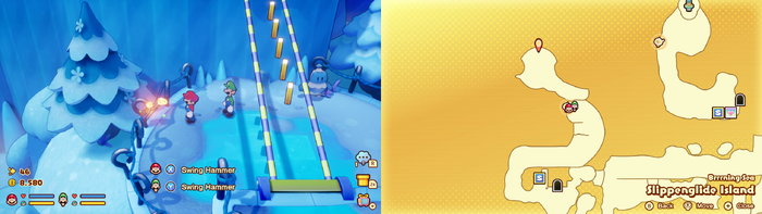 Mario and Luigi near a Sprite Bulb Nest on Slippenglide Island of Mario & Luigi: Brothership.