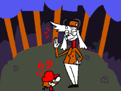Art, Vid waving to Paper Mario in a stylized woodland area