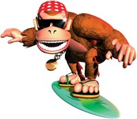 Artwork of Funky Kong on his surfboard for Donkey Kong Country