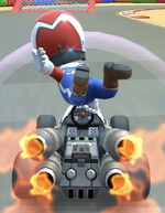 The Mario Mii Racing Suit performing a trick.