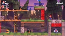 Screenshot of Mystic Forest level 7-3 from the Nintendo Switch version of Mario vs. Donkey Kong