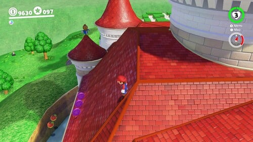 Three regional coins atop Peach's Castle.