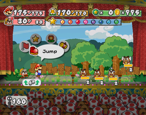 Screenshot of an enemy formation in Paper Mario: The Thousand-Year Door.
