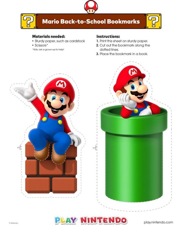 Printable sheet for Mario bookmarks